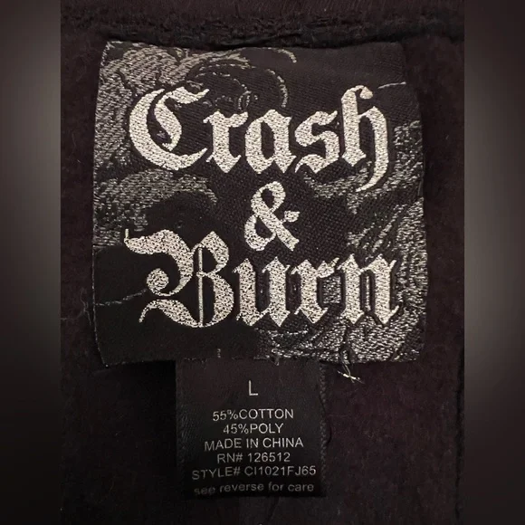 CRASH & BURN black sequin zip hoodie L - Picture 11 of 12